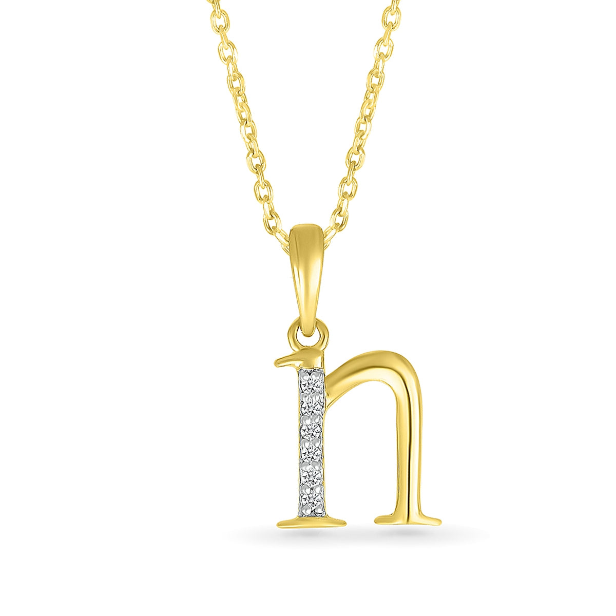 Diamond Accent Lowercase Initial N Pendant in 10K Yellow Gold