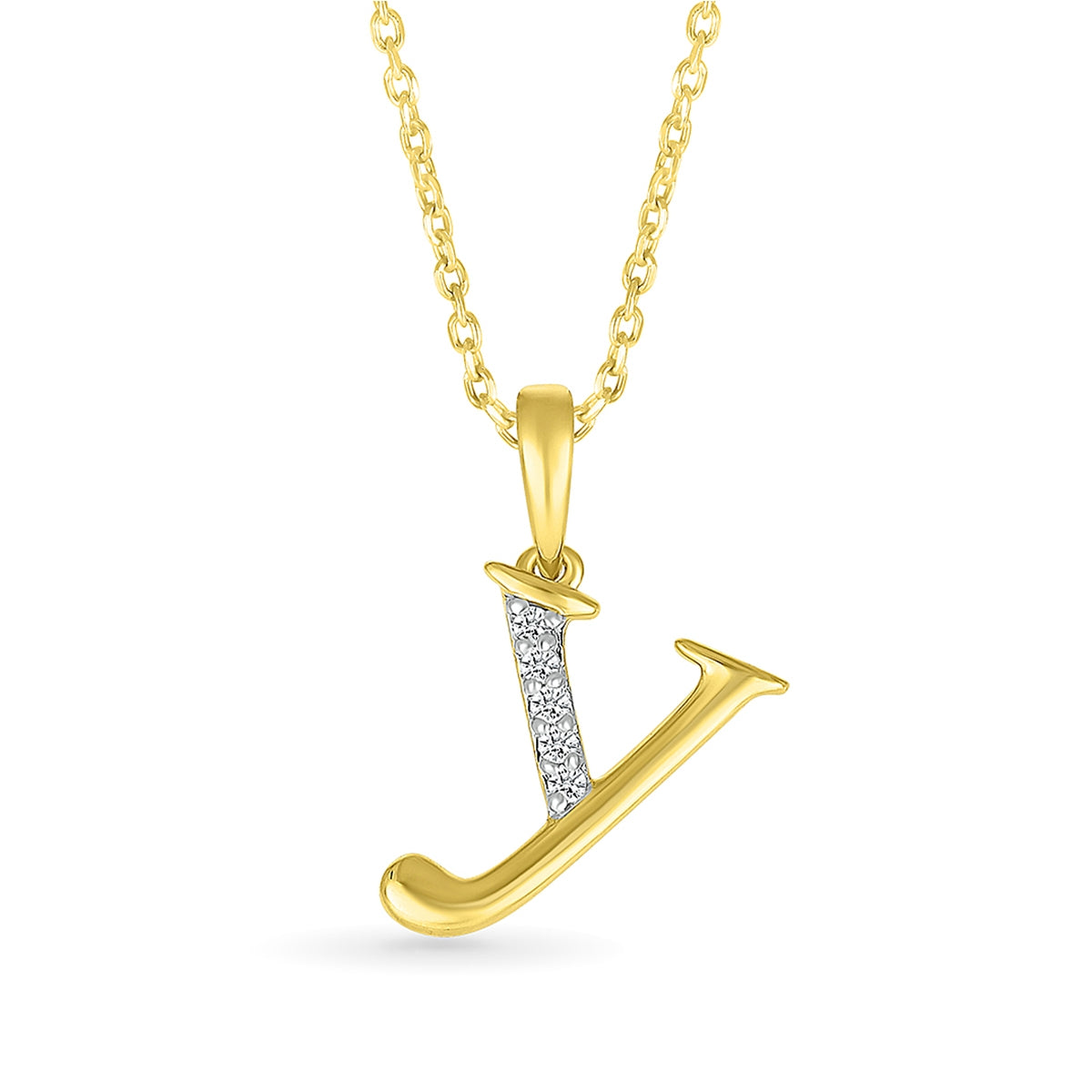 Diamond Accent Lowercase Initial Y Pendant in 10K Yellow Gold