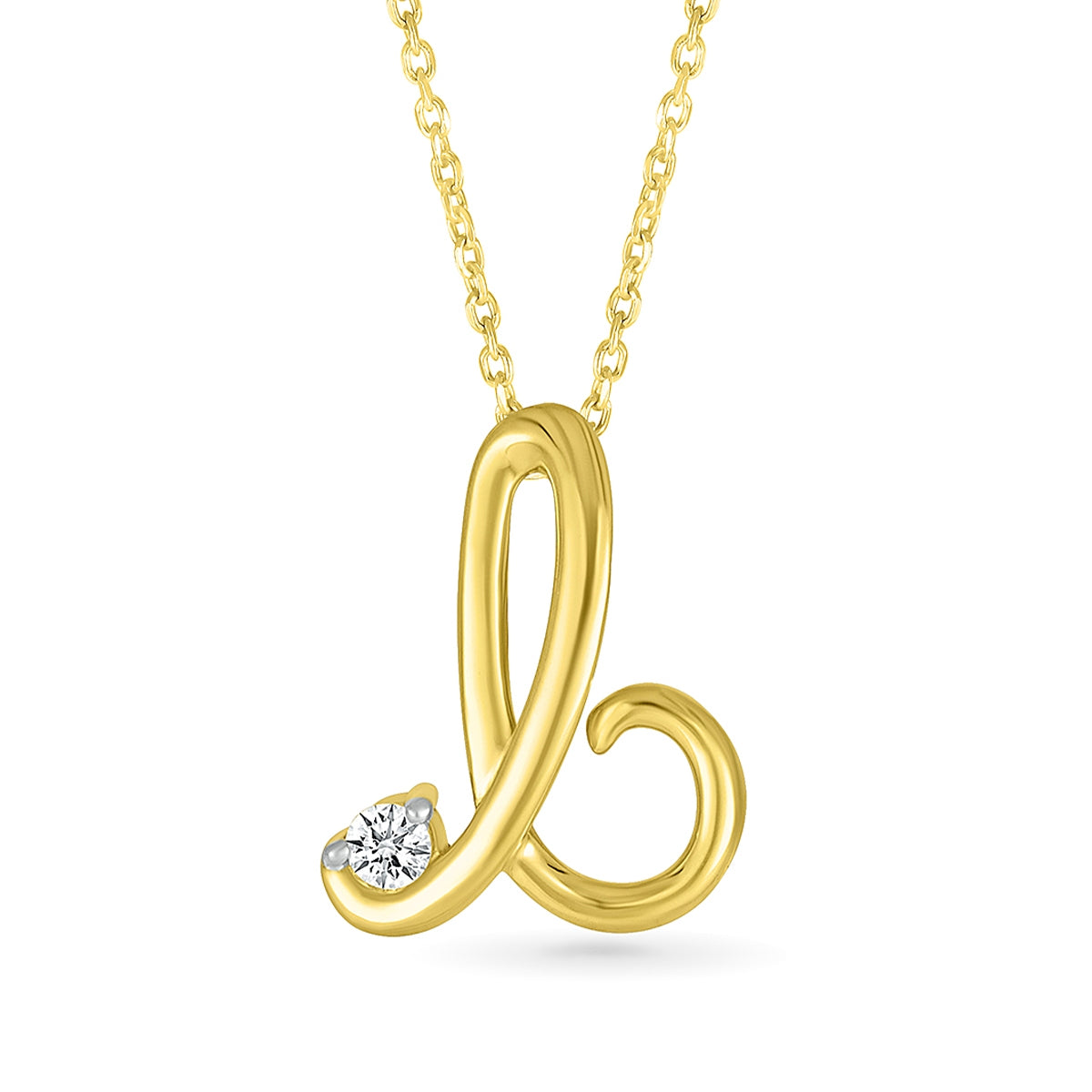 Diamond Accent Lowercase Cursive Initial B Pendant in 10K Yellow Gold