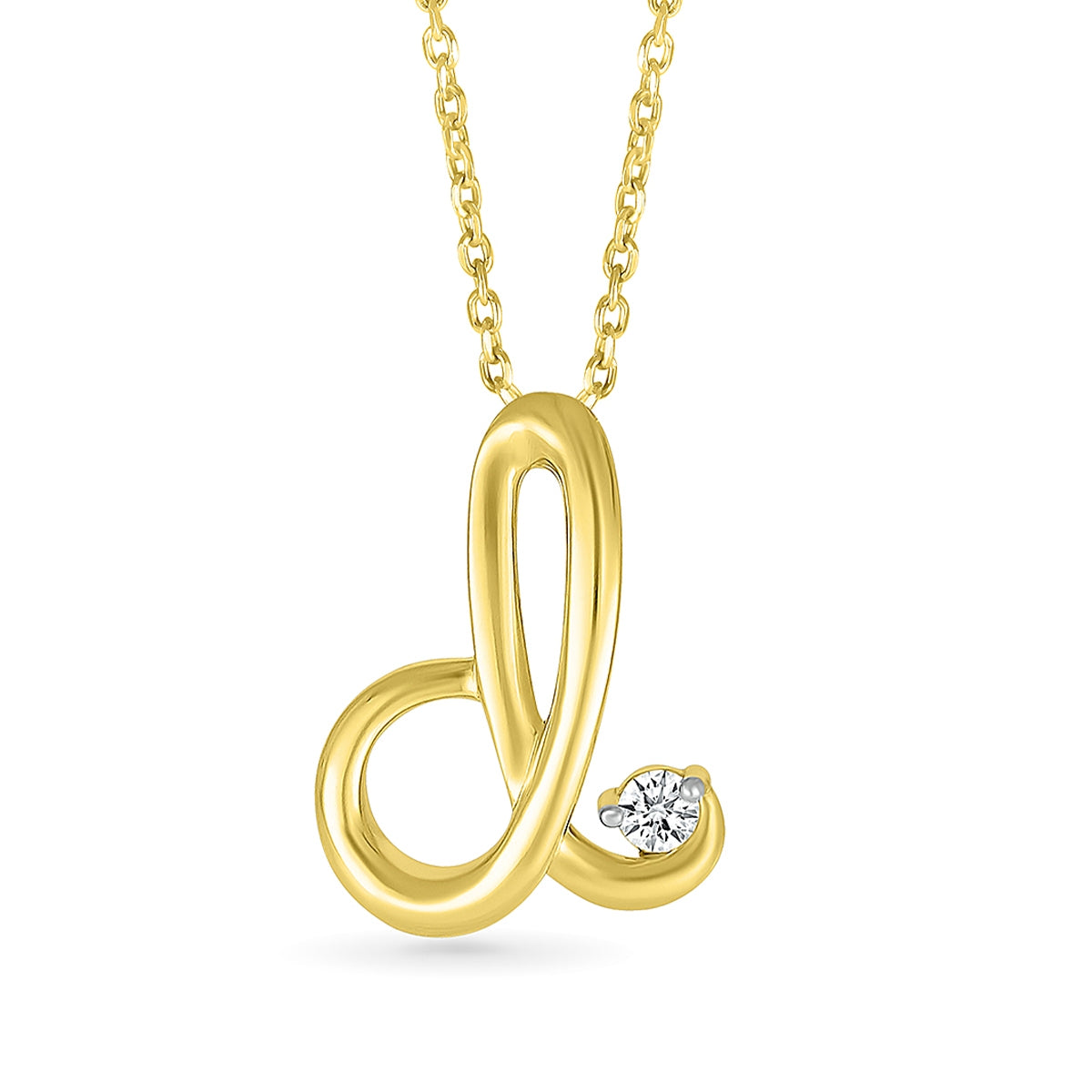 Diamond Accent Lowercase Cursive Initial D Pendant in 10K Yellow Gold