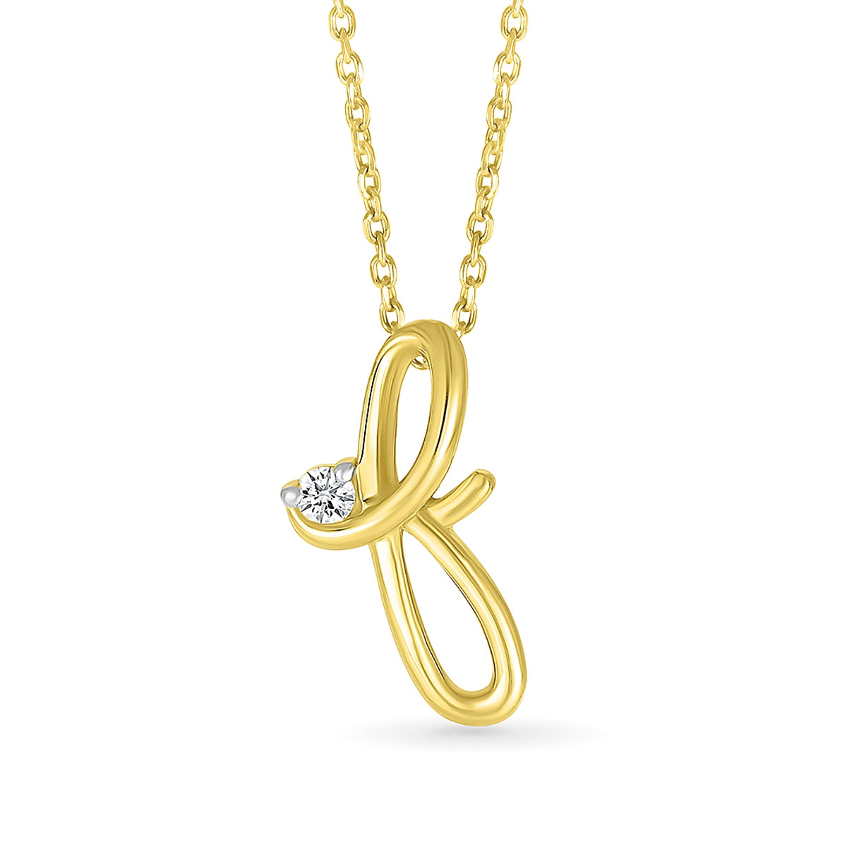 Diamond Accent Lowercase Cursive Initial F Pendant in 10K Yellow Gold