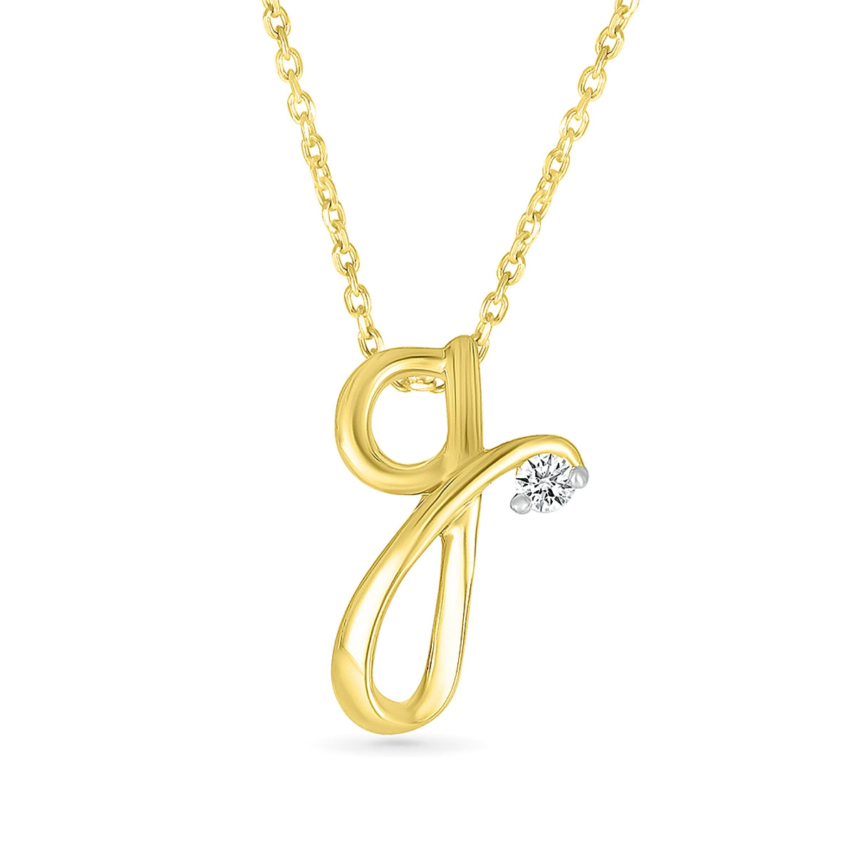 Diamond Accent Lowercase Cursive Initial G Pendant in 10K Yellow Gold