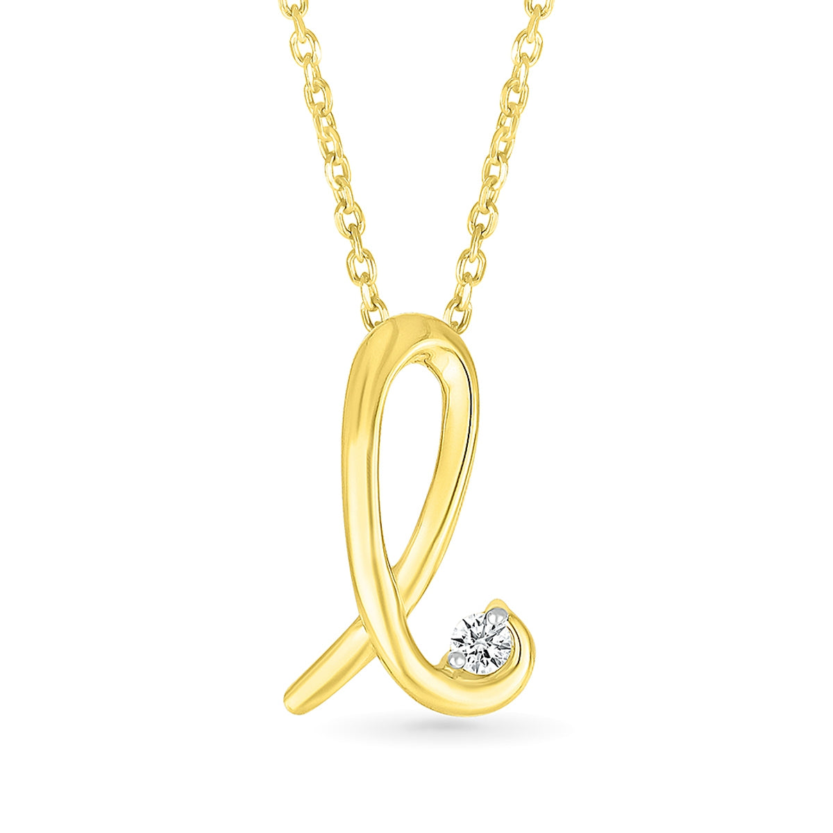 Diamond Accent Lowercase Cursive Initial L Pendant in 10K Yellow Gold