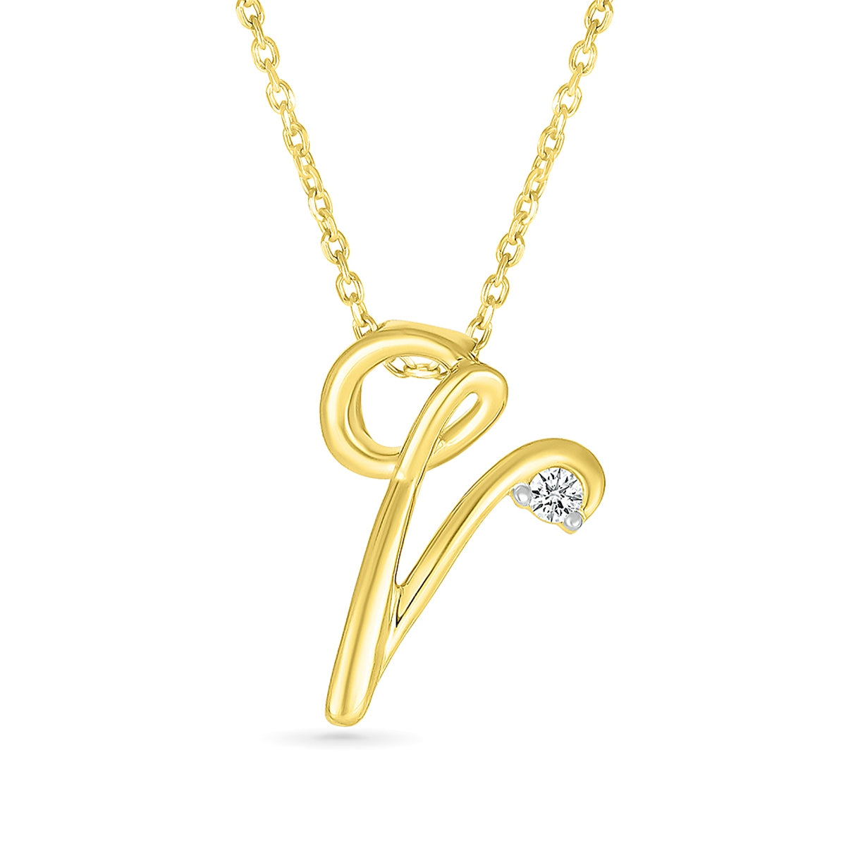 Diamond Accent Lowercase Cursive Initial Q Pendant in 10K Yellow Gold
