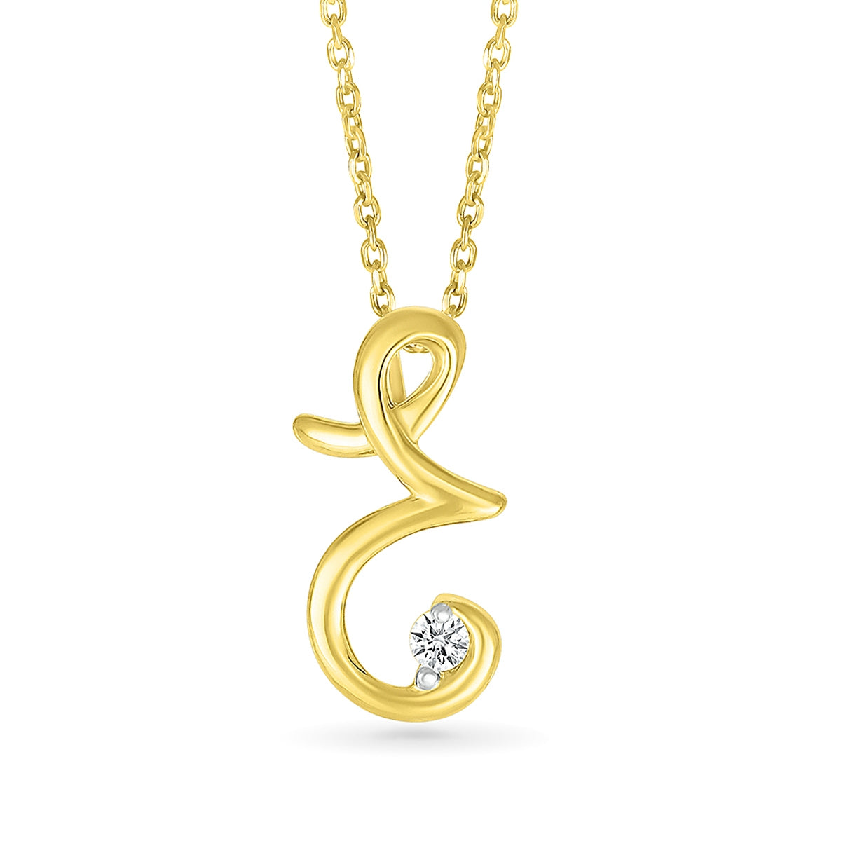 Diamond Accent Lowercase Cursive Initial R Pendant in 10K Yellow Gold