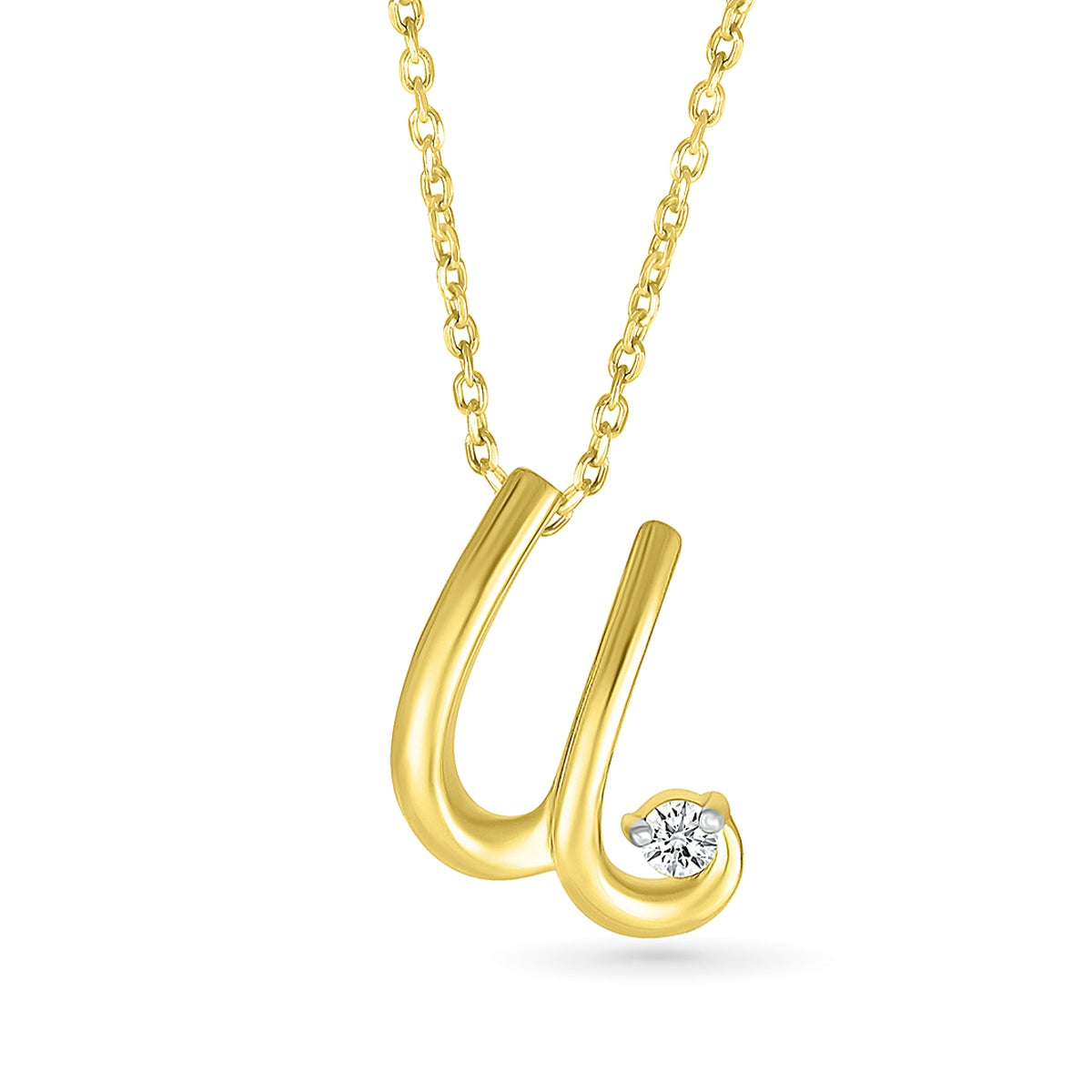 Diamond Accent Lowercase Cursive Initial U Pendant in 10K Yellow Gold