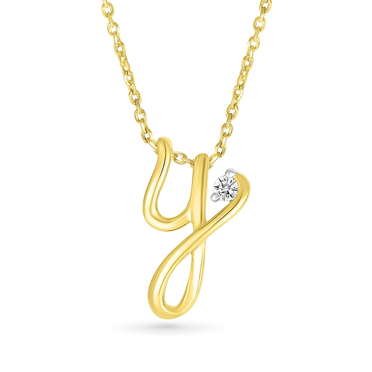 Diamond Accent Lowercase Cursive Initial Y Pendant in 10K Yellow Gold