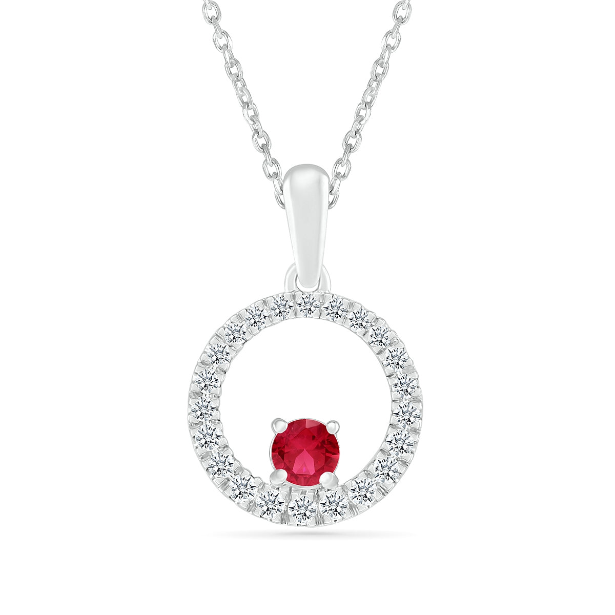 Ruby & 1/6 ct. tw. Diamond Circle Pendant in 10K White Gold