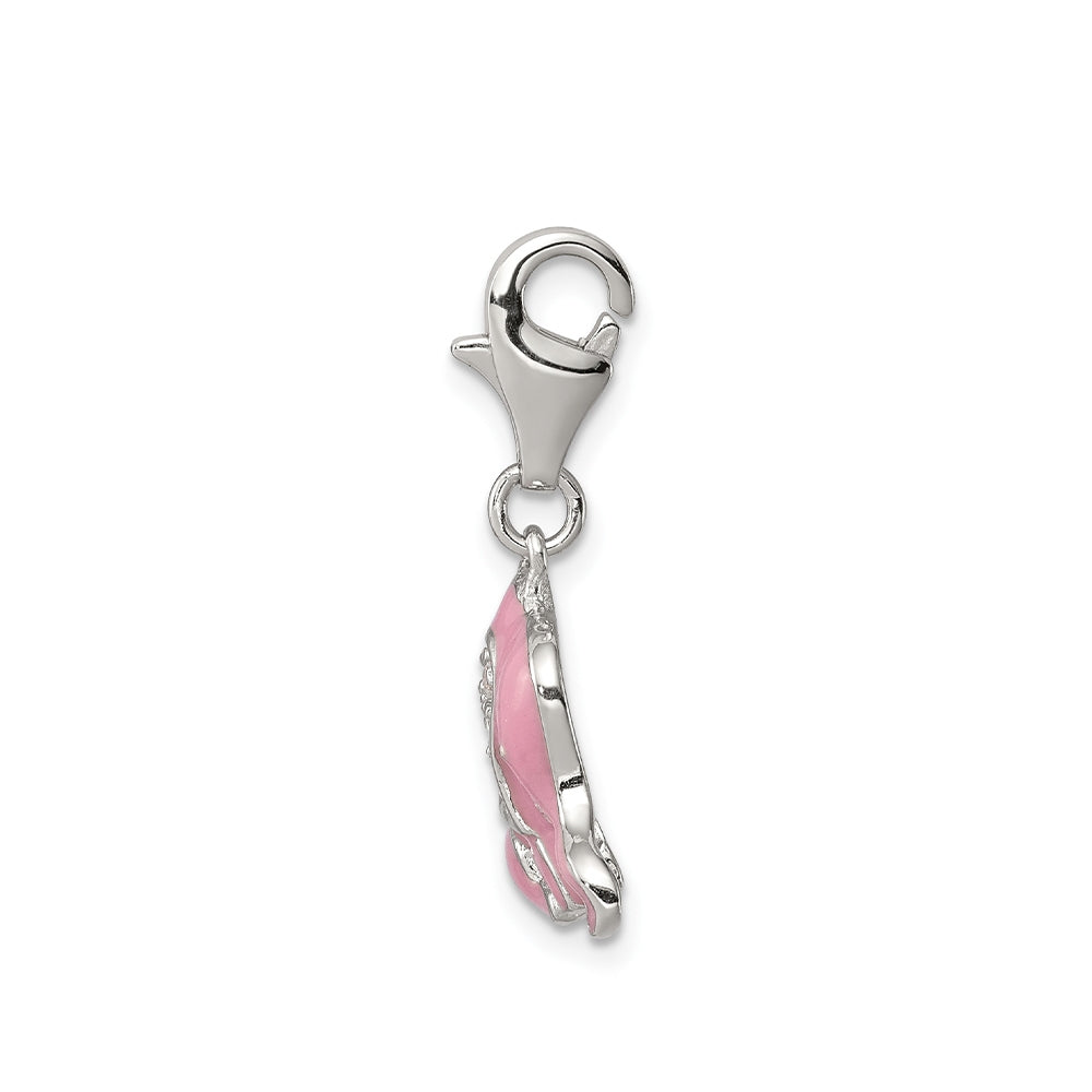 Children's CZ & Pink Enamel Elephant Charm in Sterling Silver front view