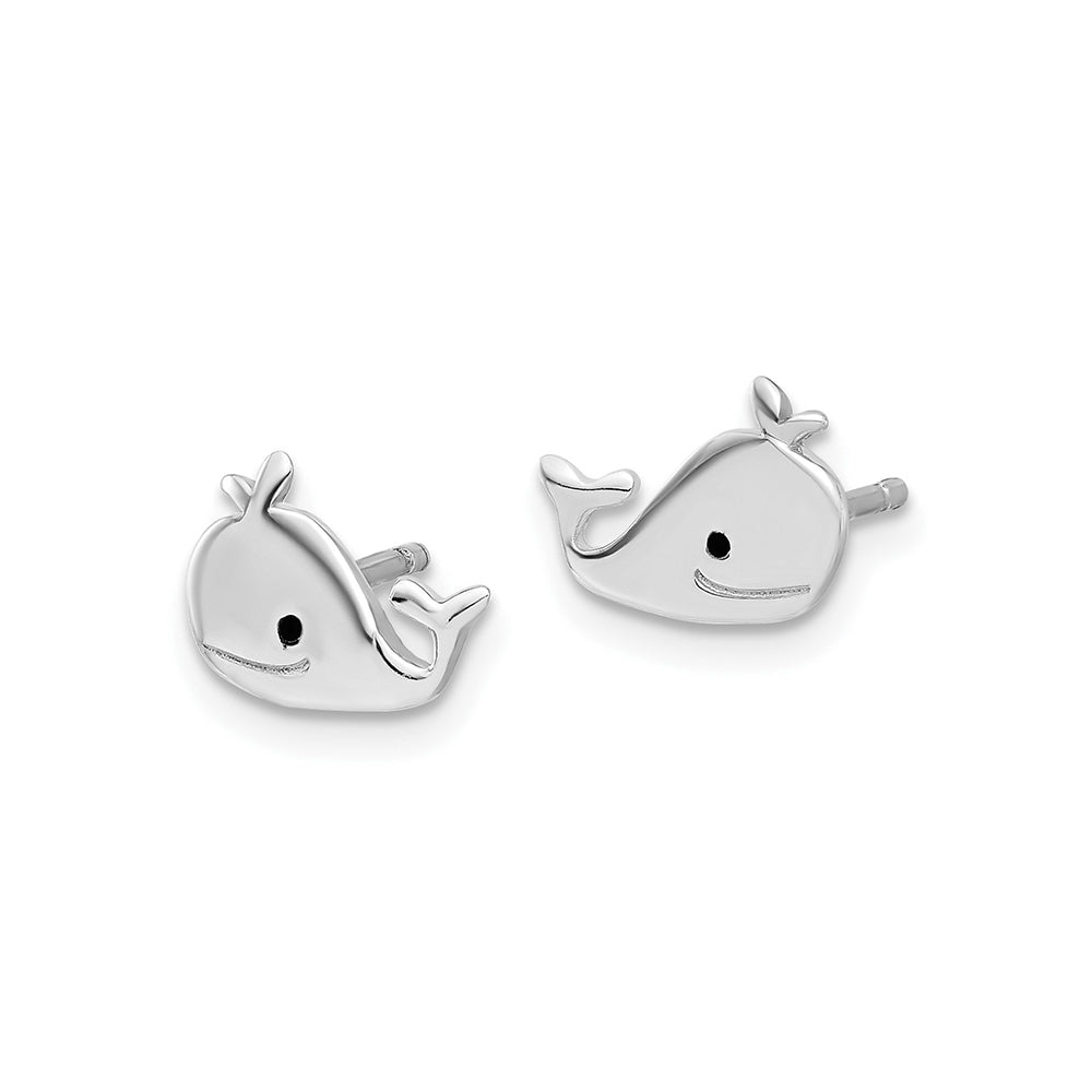 Children's Polished Whale Earrings in Sterling Silver front view