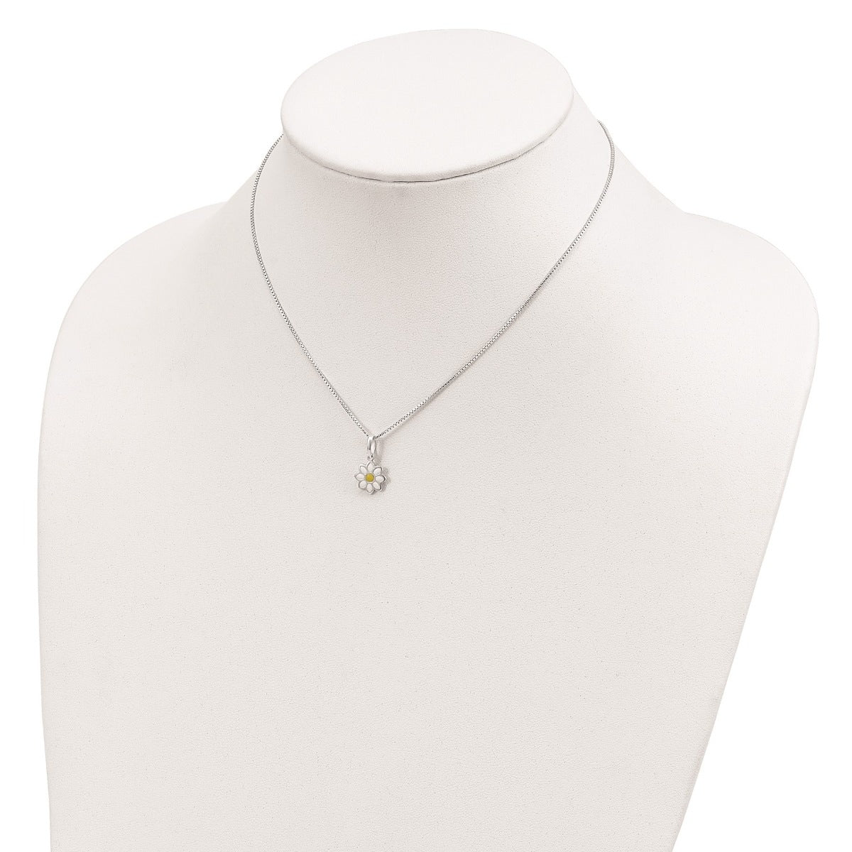 Children's Enamel Daisy Flower Pendant in Sterling Silver close-up detail