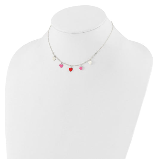 Children's Enamel Heart Station Necklace in Sterling Silver front view