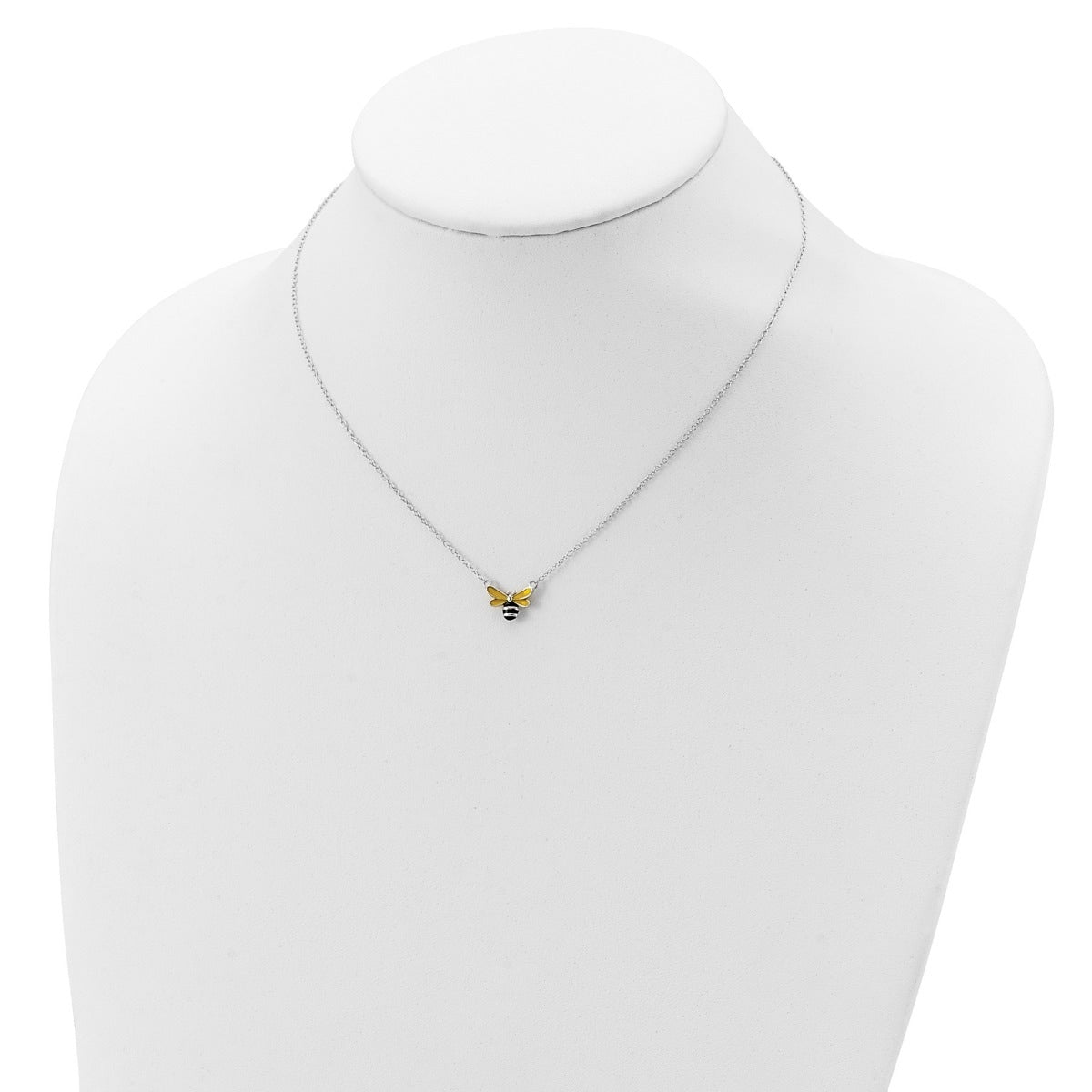 Children's Enamel Bumble Bee Necklace in Sterling Silver close-up detail