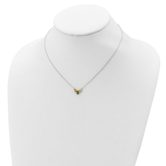 Children's Enamel Bumble Bee Necklace in Sterling Silver close-up detail