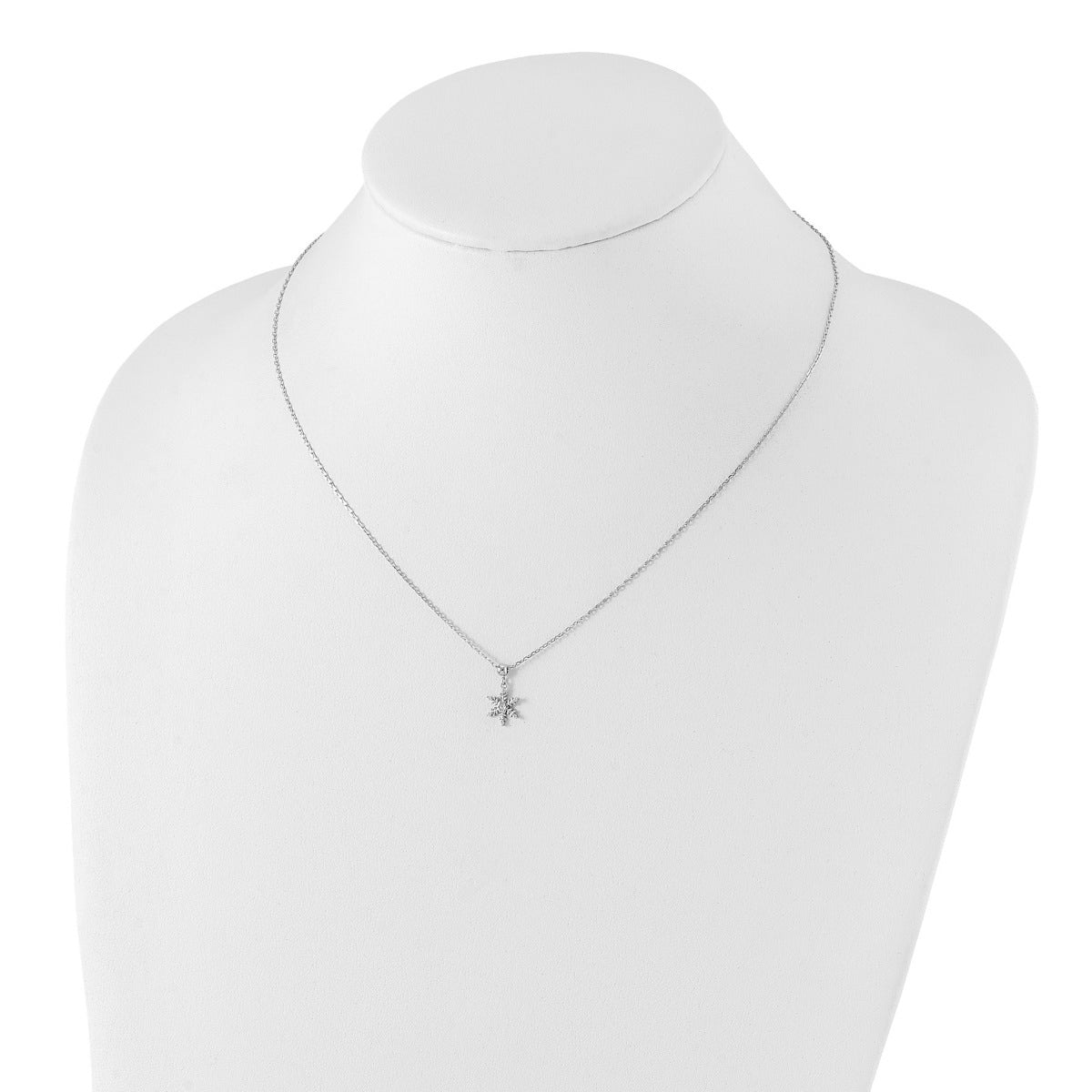 Children's CZ Snowflake Pendant in Rhodium Plated Sterling Silver close-up detail
