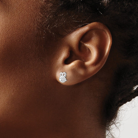 Children's Polished Bumble Bee Earrings in Sterling Silver close-up detail