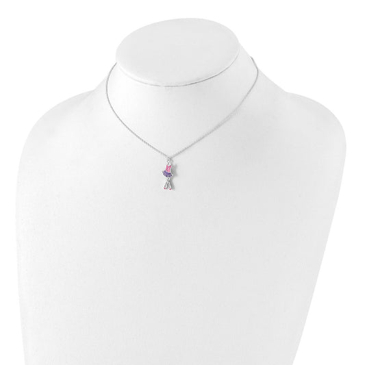 Children's Pink & Purple Enamel Ballerina Pendant & Earring Set in Sterling Silver full view