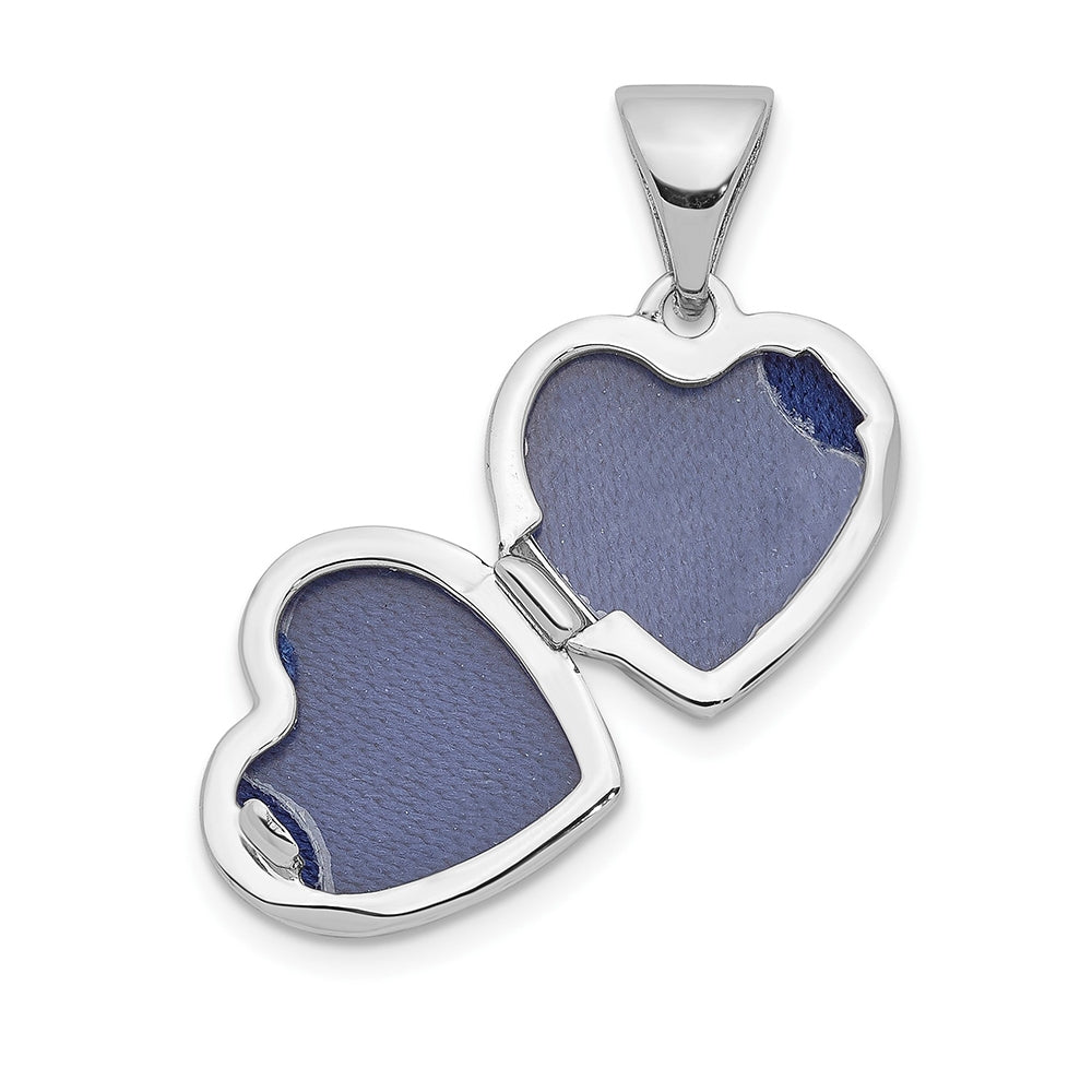 Children's Polished Heart Locket in Rhodium Plated Sterling Silver front view