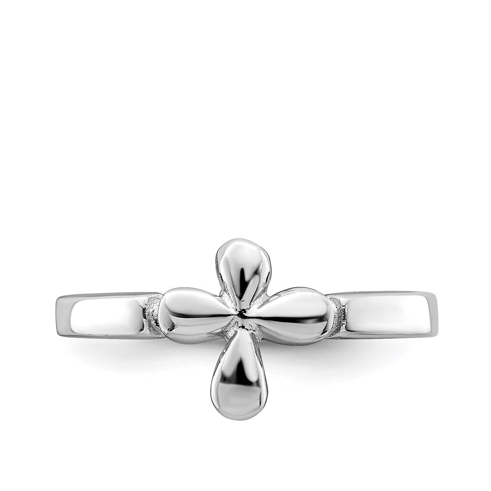 Children's Polished Cross Ring in Rhodium Plated Sterling Silver close-up detail