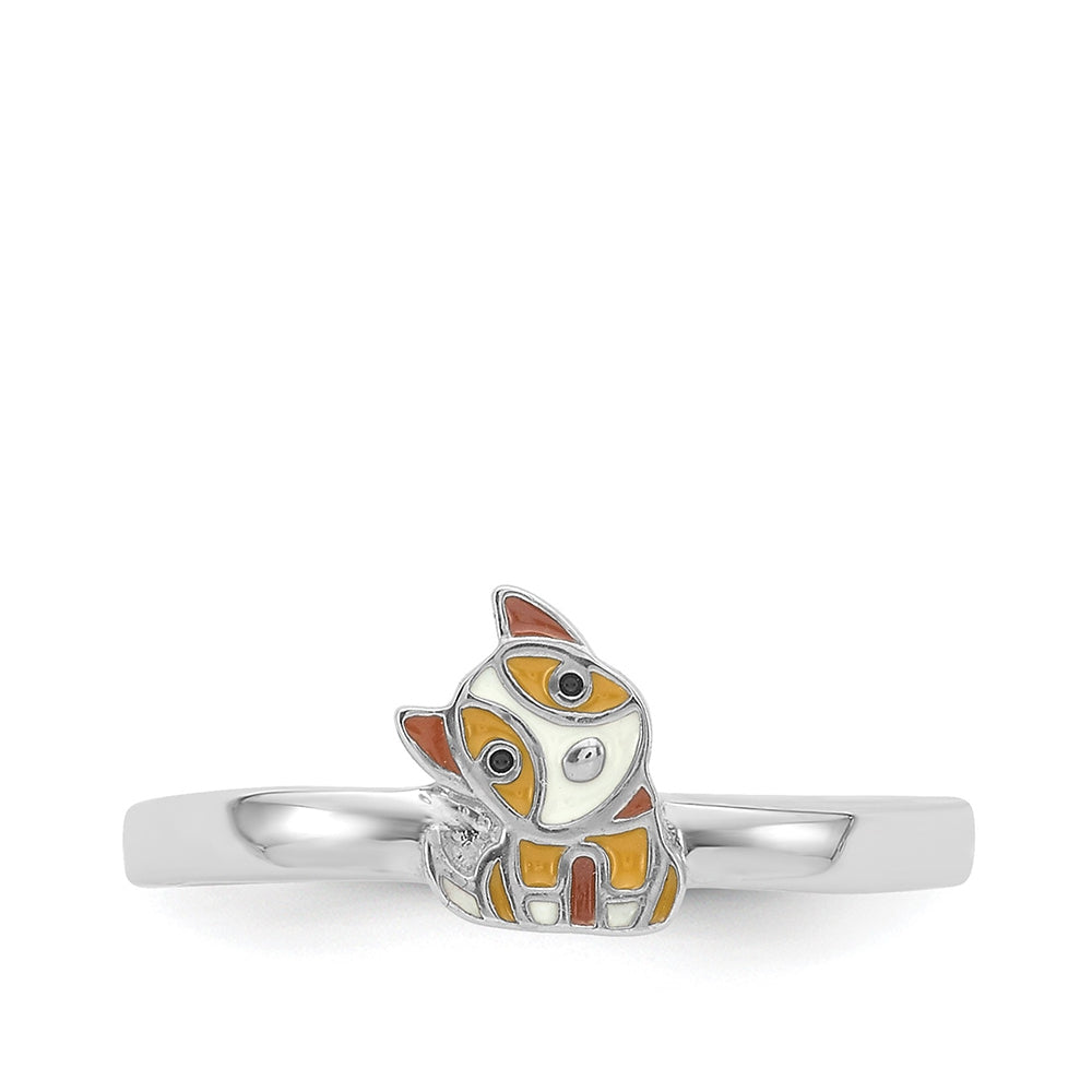 Children's Enamel Dog Ring in Rhodium Plated Sterling Silver close-up detail