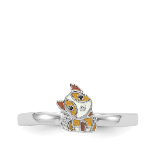 Children's Enamel Dog Ring in Rhodium Plated Sterling Silver close-up detail