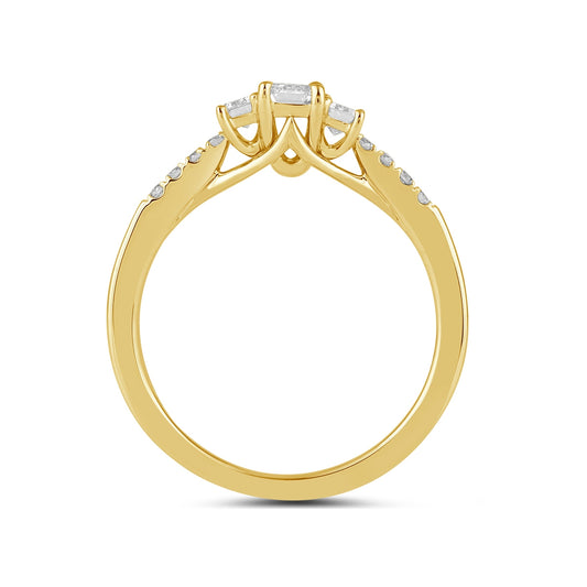 Adamante 3/4 ct. tw. Lab-Grown Emerald Cut Diamond Trio Engagement Ring in 14K Yellow Gold side profile