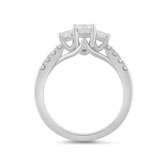 Adamante 1-1/2 ct. tw. Lab-Grown Emerald Cut Diamond Trio Engagement Ring in 14K White Gold side profile