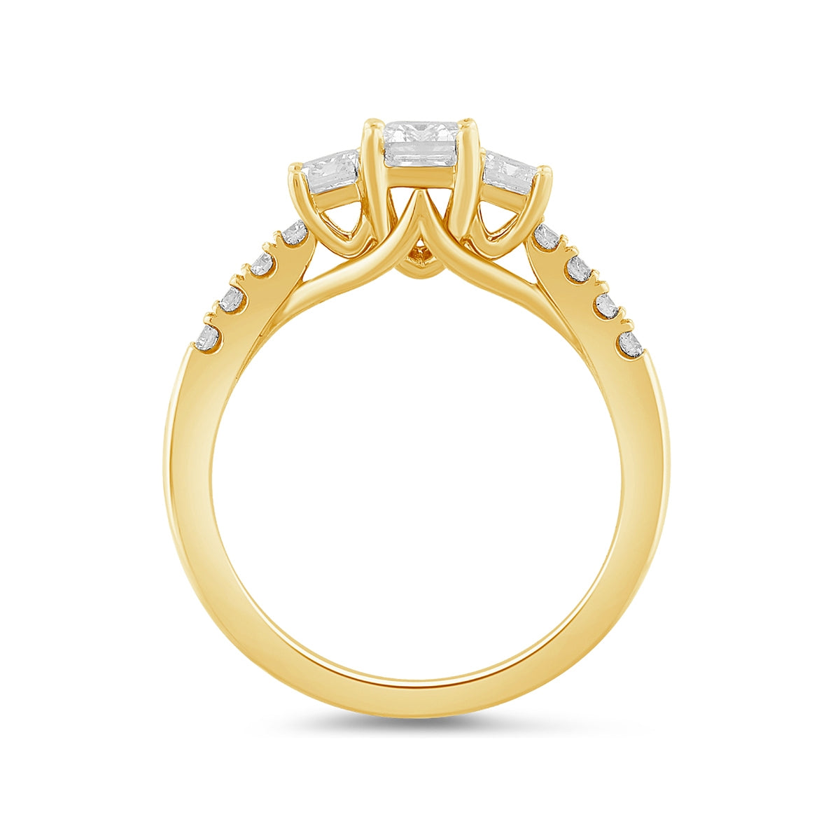 Adamante 1-1/2 ct. tw. Lab-Grown Emerald Cut Diamond Trio Engagement Ring in 14K Yellow Gold side profile