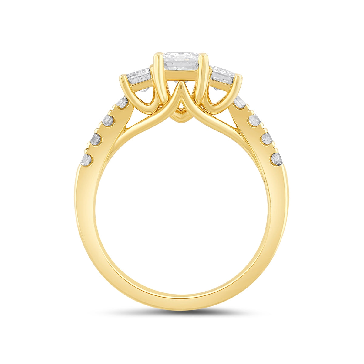 Adamante 2 ct. tw. Lab-Grown Emerald Cut Diamond Trio Engagement Ring in 14K Yellow Gold side profile