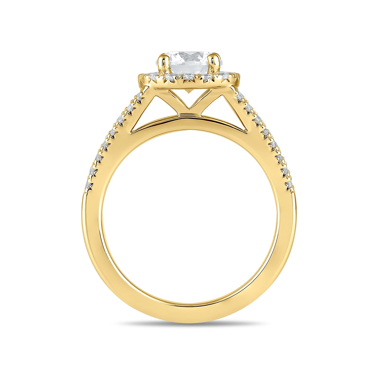 Adamante 3-3/8 ct. tw. Lab-Grown Round Brilliant Diamond Halo Split Shank Engagement Ring in 14K Yellow Gold side profile