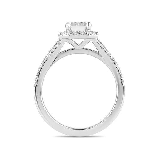 Adamante 3-1/2 ct. tw. Lab-Grown Emerald Cut Diamond Halo Split Shank Engagement Ring in 14K White Gold side profile