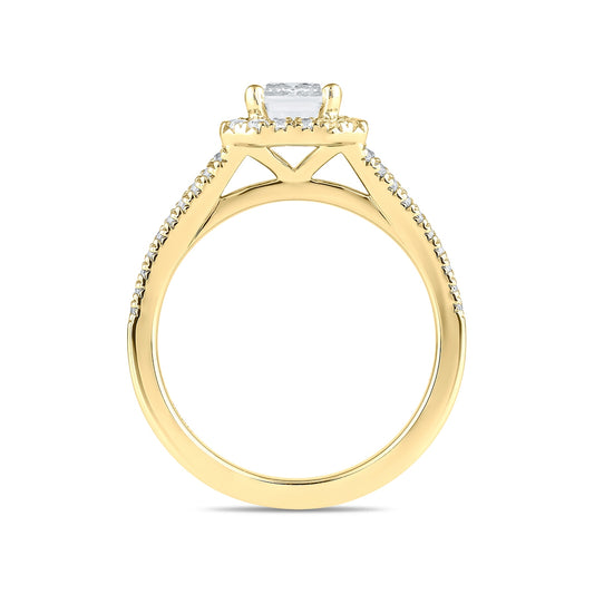 Adamante 3-1/2 ct. tw. Lab-Grown Emerald Cut Diamond Halo Split Shank Engagement Ring in 14K Yellow Gold side profile