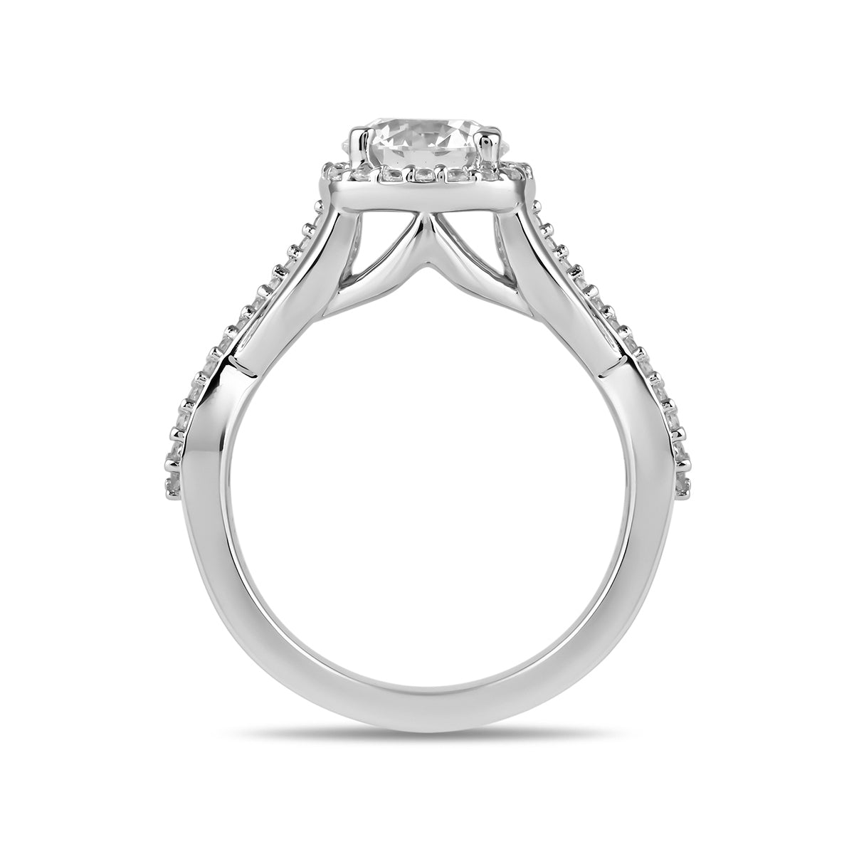 Adamante 3-1/4 ct. tw. Lab-Grown Round Brilliant Diamond Halo Twist Engagement Ring in 14K White Gold side profile