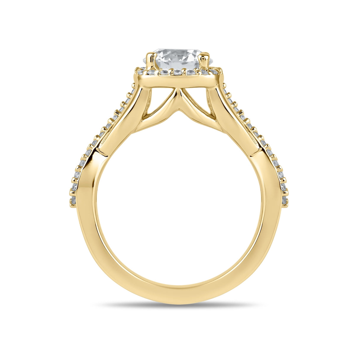 Adamante 3-1/4 ct. tw. Lab-Grown Round Brilliant Diamond Halo Twist Engagement Ring in 14K Yellow Gold side profile