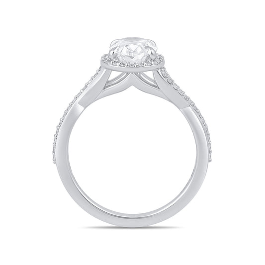 Adamante 3-1/4 ct. tw. Lab-Grown Oval Diamond Halo Twist Engagement Ring in 14K White Gold side profile