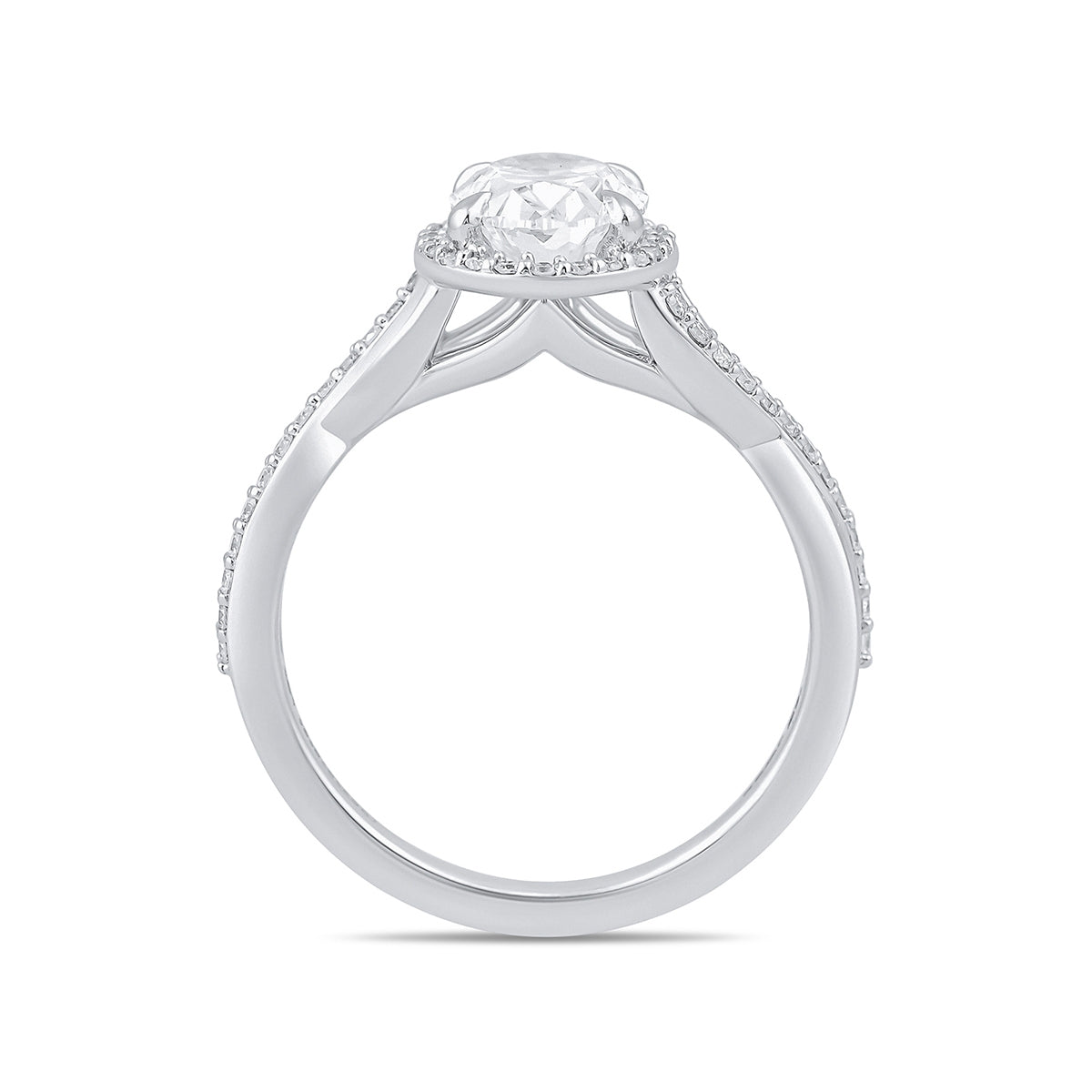 Adamante 3-1/4 ct. tw. Lab-Grown Oval Diamond Halo Twist Engagement Ring in 14K White Gold side profile