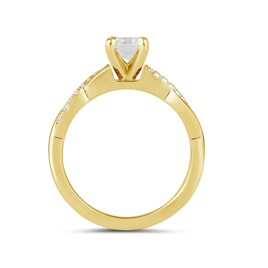 Adamante 3-1/10 ct. tw. Lab-Grown Emerald Cut Diamond Twist Engagement Ring in 14K Yellow Gold side profile