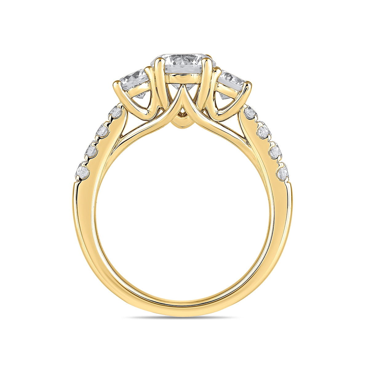 Adamante 1/2 ct. tw. Lab-Grown Round Brilliant Diamond Trio Engagement Ring in 14K Yellow Gold side profile