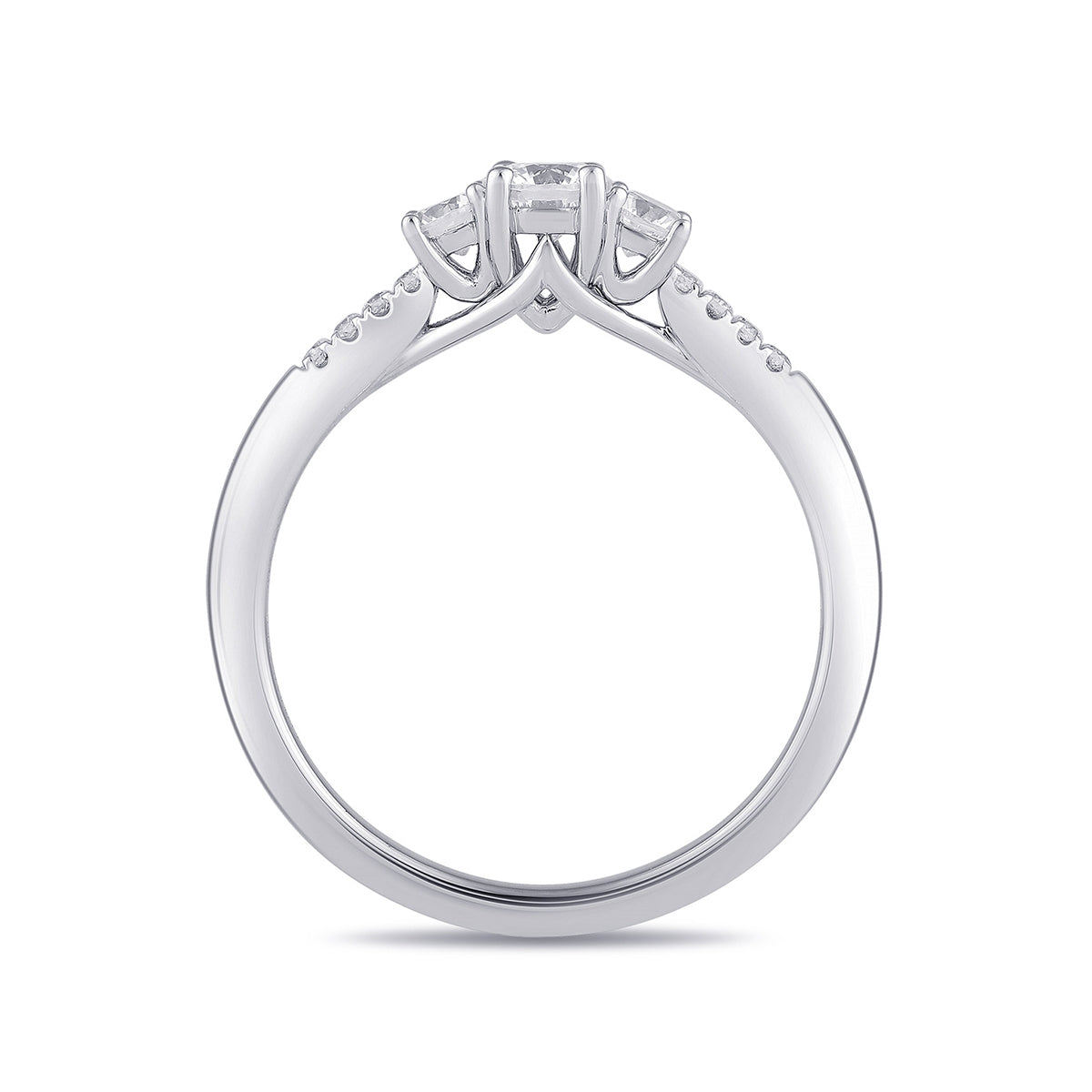 Adamante 3/4 ct. tw. Lab-Grown Round Brilliant Diamond Trio Engagement Ring in 14K White Gold side profile