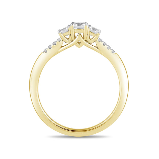 Adamante 3/4 ct. tw. Lab-Grown Round Brilliant Diamond Trio Engagement Ring in 14K Yellow Gold side profile