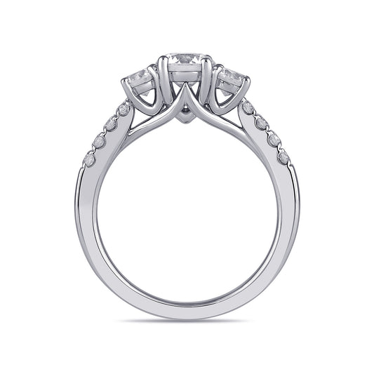 Adamante 2 ct. tw. Lab-Grown Round Brilliant Diamond Trio Engagement Ring in 14K White Gold side profile
