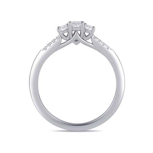 Adamante 1/2 ct. tw. Lab-Grown Oval Diamond Trio Engagement Ring in 14K White Gold side profile