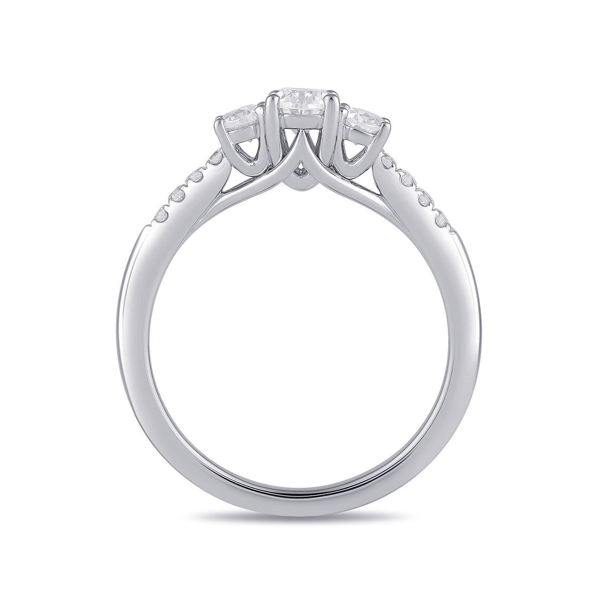 Adamante 1 ct. tw. Lab-Grown Oval Diamond Trio Engagement Ring in 14K White Gold side profile