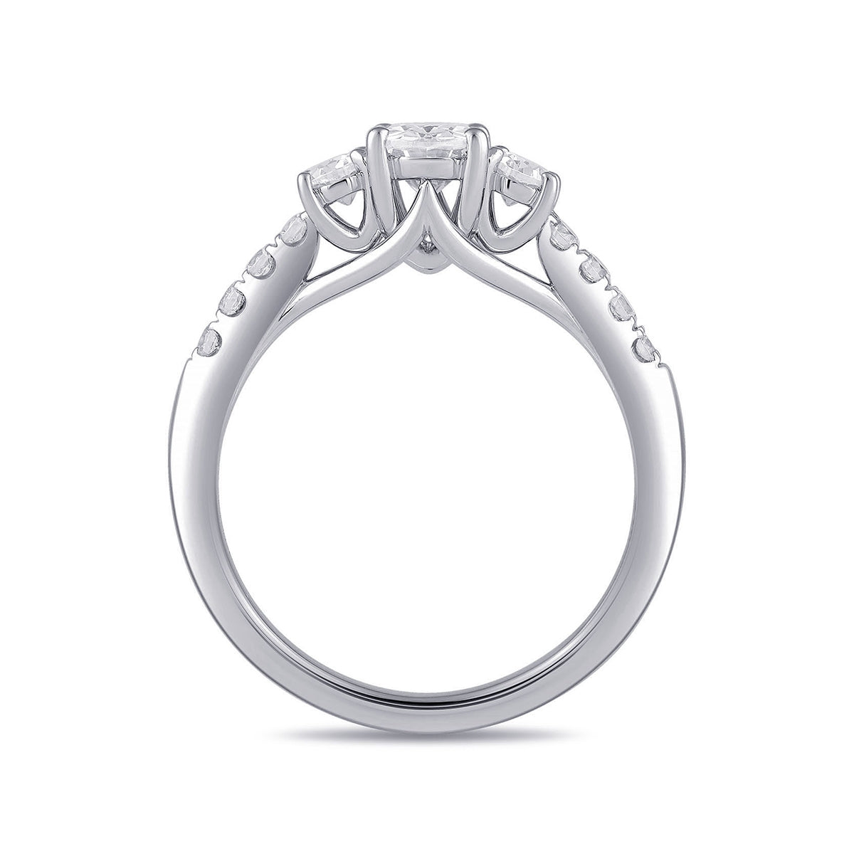Adamante 1-1/2 ct. tw. Lab-Grown Oval Diamond Trio Engagement Ring in 14K White Gold side profile