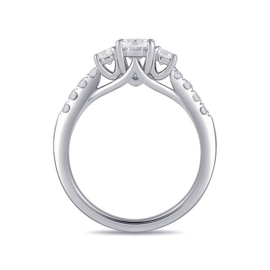 Adamante 1-1/2 ct. tw. Lab-Grown Oval Diamond Trio Engagement Ring in 14K White Gold side profile