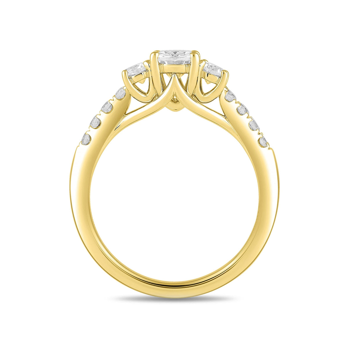 Adamante 1-1/2 ct. tw. Lab-Grown Oval Diamond Trio Engagement Ring in 14K Yellow Gold side profile