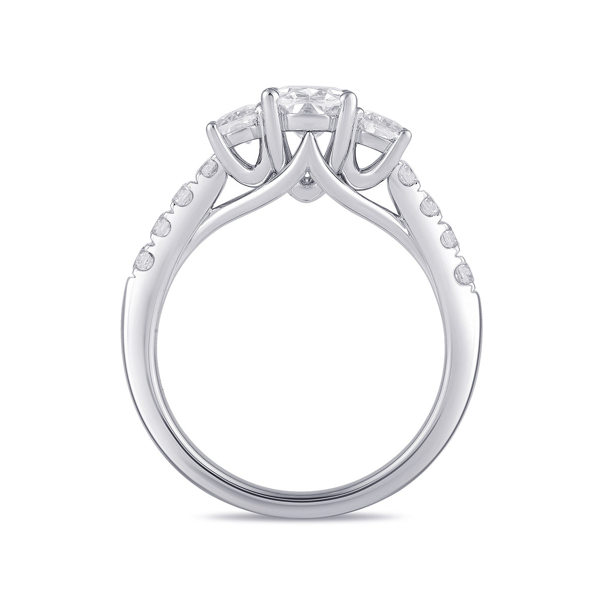 Adamante 2 ct. tw. Lab-Grown Oval Diamond Trio Engagement Ring in 14K White Gold side profile