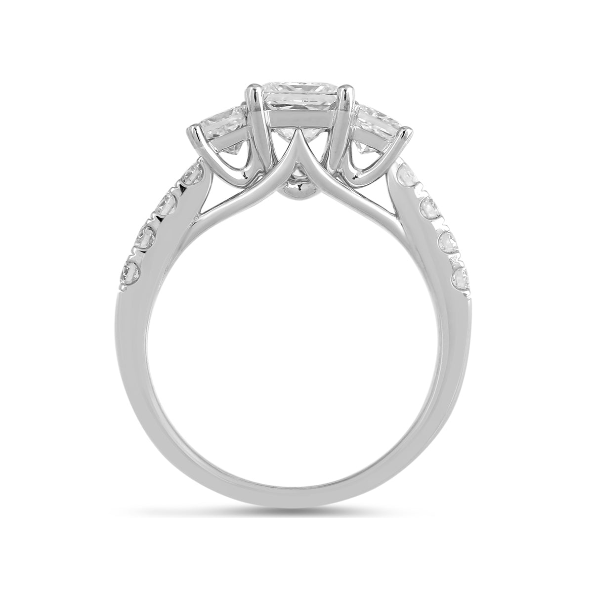 Adamante 2 ct. tw. Lab-Grown Princess Cut Diamond Trio Engagement Ring in 14K White Gold side profile