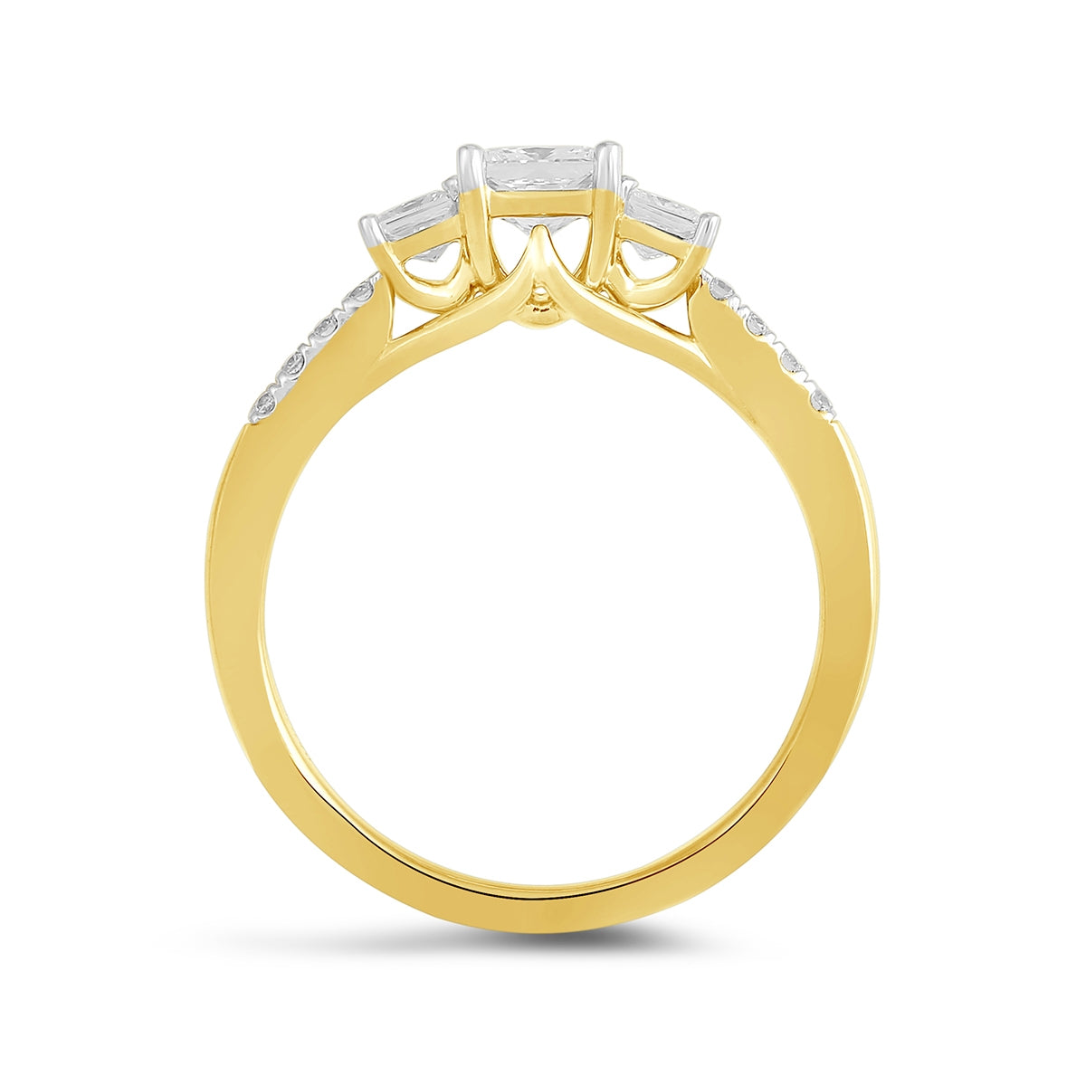 Adamante 1 ct. tw. Lab-Grown Princess Cut Diamond Trio Engagement Ring in 14K Yellow Gold side profile