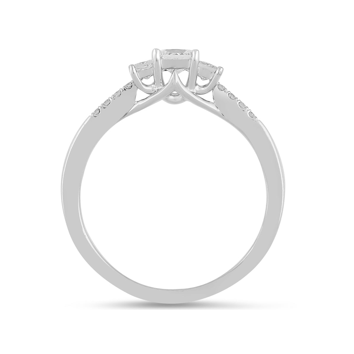 Adamante 1/2 ct. tw. Lab-Grown Princess Cut Diamond Trio Engagement Ring in 14K White Gold side profile